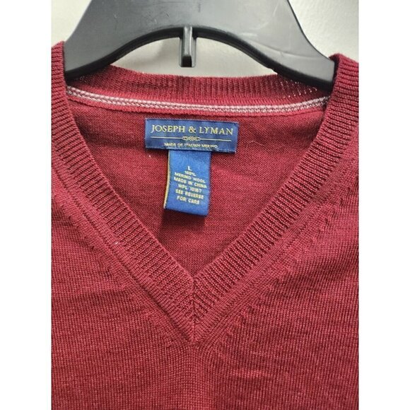 Joseph & Lyman Mens 100% Merino Wool Sweater Size Large Maroon V-Neck Pullover - Picture 3 of 7